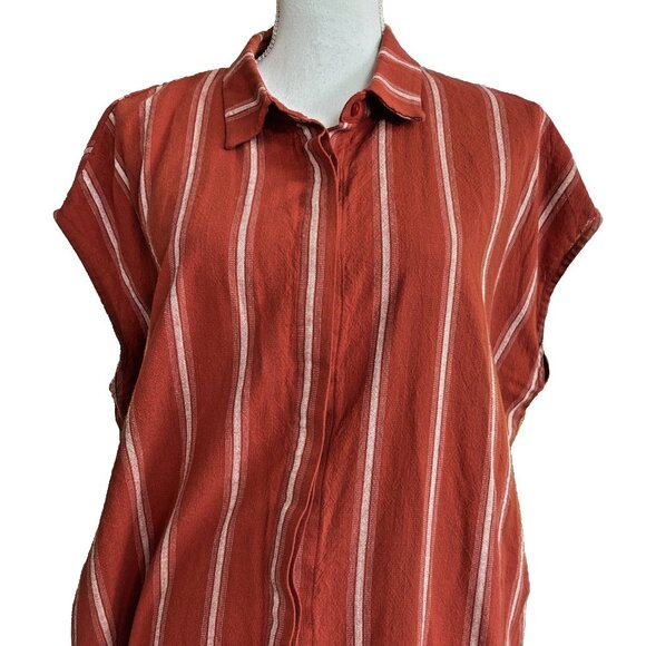 Blu Dahlia Button Front Shirt Dress Red orange white Striped in size L - Picture 2 of 11
